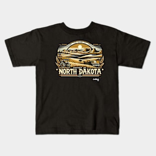 Badlands & Bounty: North Dakota's Reveri - American Vintage Retro style USA State Kids T-Shirt